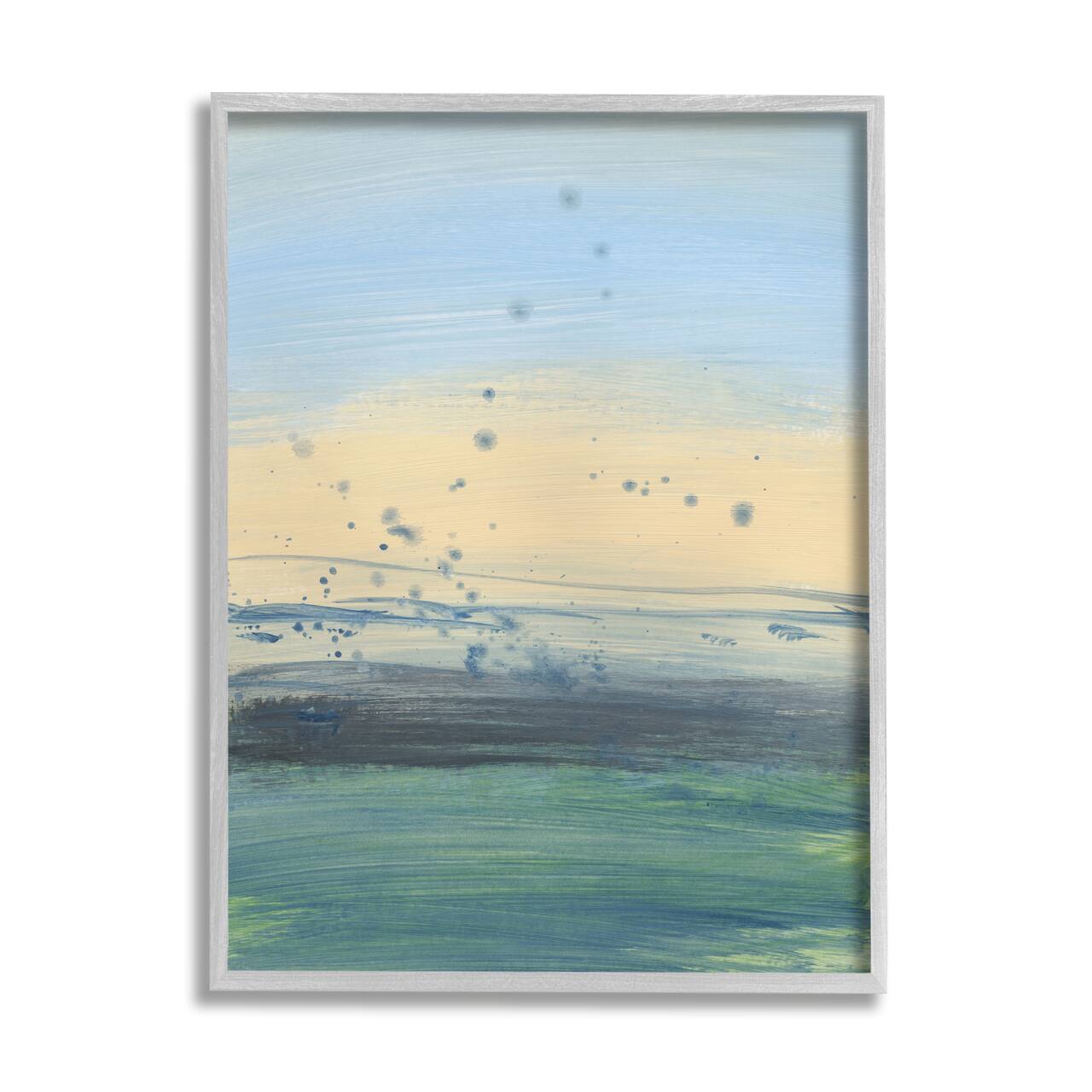 Stupell Industries Conceptual Yellow Ocean Sunset Blue Paint Splatter in Gray Frame Wall Art